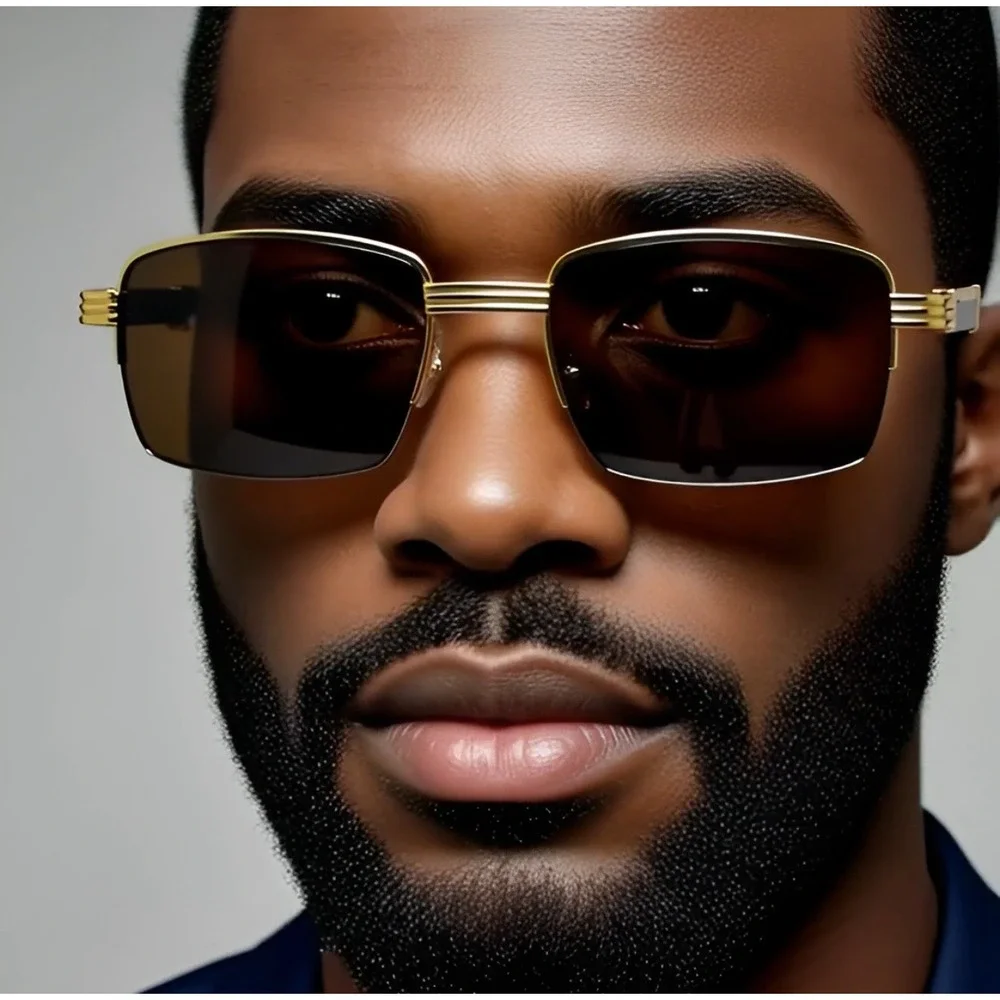 Rimless Sunglasses Men Fashion Hip hop Frameless Designer Shades Wooden‎ Small